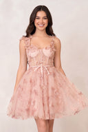 Pink Aline Short Tulle Prom Dress with 3D Butterflies - KISSPROM