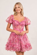 Ivana | Pink A Line Off the Shoulder Printed Homecoming Dress
