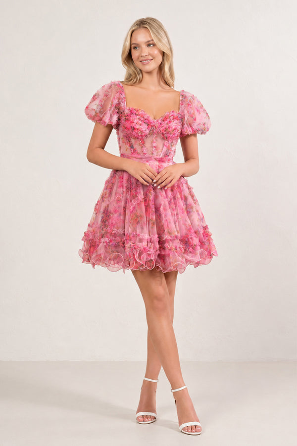 Ivana | Pink A Line Off the Shoulder Printed Homecoming Dress