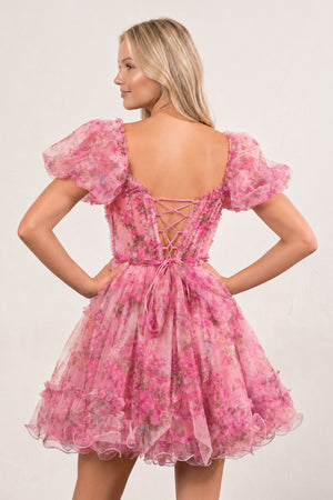 Ivana | Pink A Line Off the Shoulder Printed Homecoming Dress