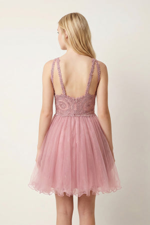 Pink Embellished Embroidery Tulle Short Homecoming Dress - KISSPROM