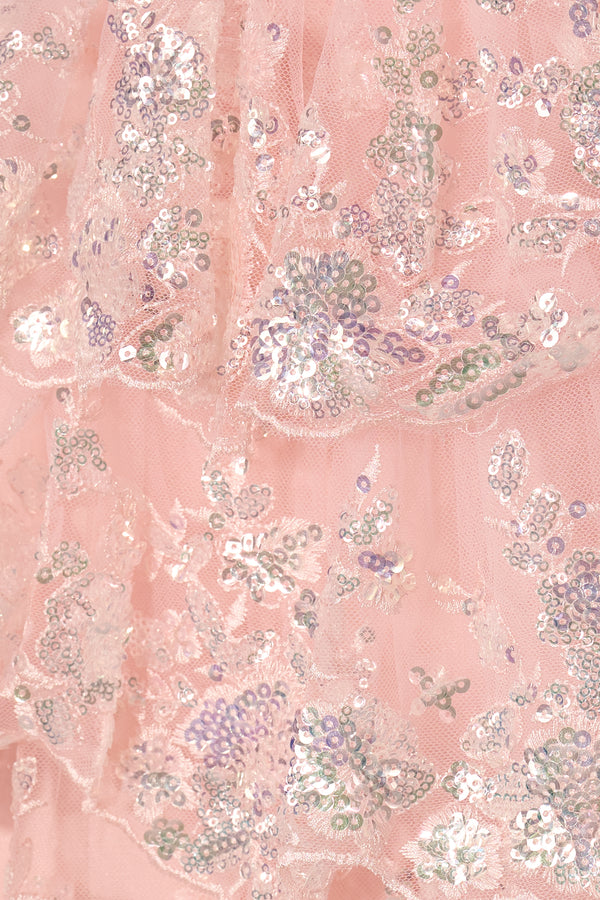 Pink A Line One Shoulder Navy Tiered Lace Short Homecoming Dress - KISSPROM
