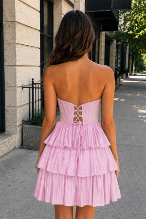 Glitter Black Strapless A-Line Corset Short Homecoming Dress with Beading - KissProm