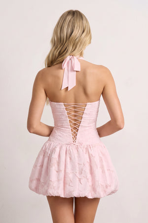 Pink Halter Jacquard Chiffon A-Line Homecoming Dress | KISSPROM