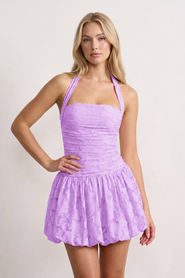 Lilac Halter Jacquard Chiffon A-Line Homecoming Dress | KISSPROM