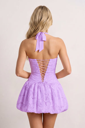 Lilac Halter Jacquard Chiffon A-Line Homecoming Dress | KISSPROM