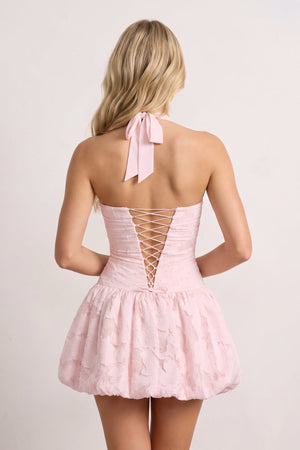 Pink Halter Jacquard Chiffon A-Line Homecoming Dress | KISSPROM