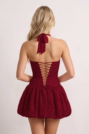 Burgundy Halter Jacquard Chiffon A-Line Homecoming Dress | KISSPROM