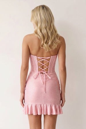 Pink Halter Sheath Satin Corset Homecoming Dress With Beaded | KISSPROM