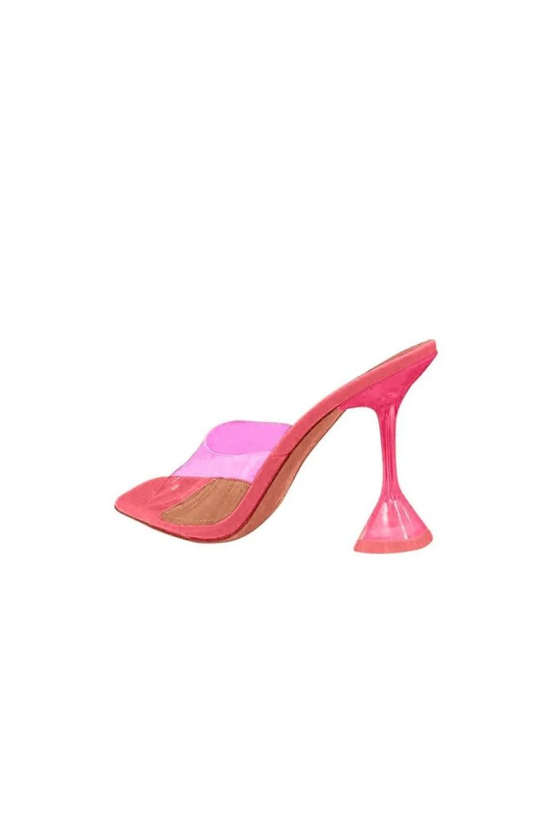Pink High Heel Naked Mules Sandals - KissProm