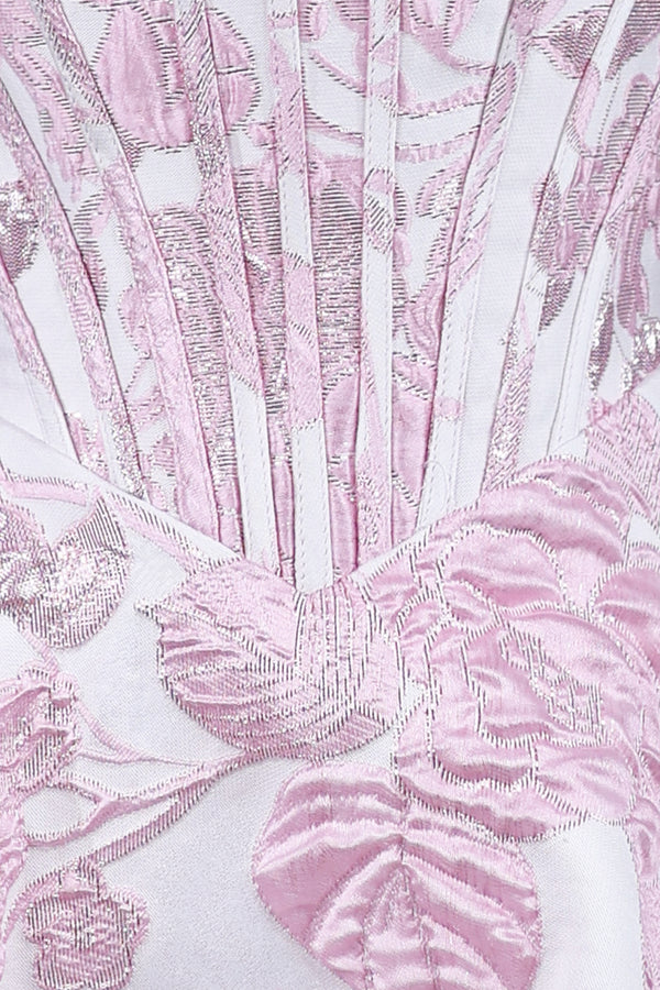 Pink Jacquard A-Line Strapless Corset Homecoming Dress With Pearl (4) | KISSPROM