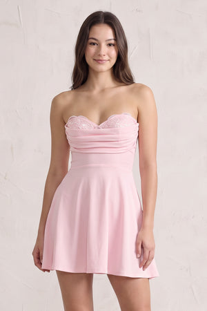 Pink Lace Sweetheart A-Line Linen Short Homecoming Dress (3) | KISSPROM