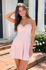 Pink Lace Sweetheart A-Line Linen Short Homecoming Dress | KISSPROM