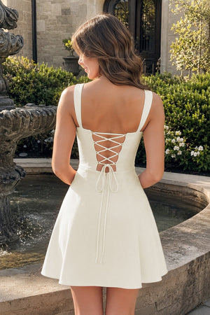 Ivory Lace Sweetheart A-Line Satin Homecoming Dress With Lace-Up Back | KISSPROM