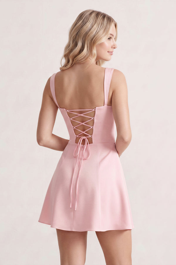 Pink Lace Sweetheart A-Line Satin Homecoming Dress With Lace-Up Back | KISSPROM