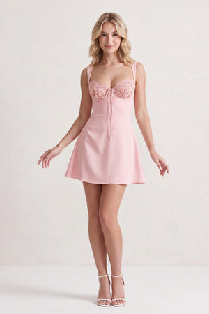 Pink Lace Sweetheart A-Line Satin Homecoming Dress With Lace-Up Back | KISSPROM