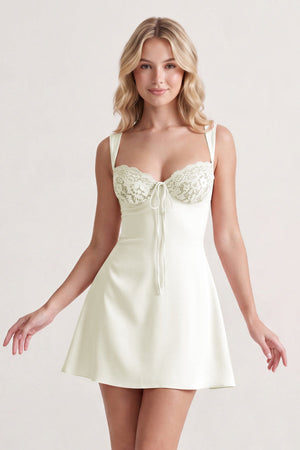 Ivory Lace Sweetheart A-Line Satin Homecoming Dress With Lace-Up Back | KISSPROM