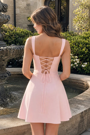 Pink Lace Sweetheart A-Line Satin Homecoming Dress With Lace-Up Back | KISSPROM