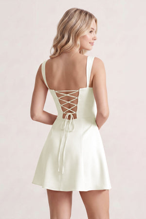 Ivory Lace Sweetheart A-Line Satin Homecoming Dress With Lace-Up Back | KISSPROM