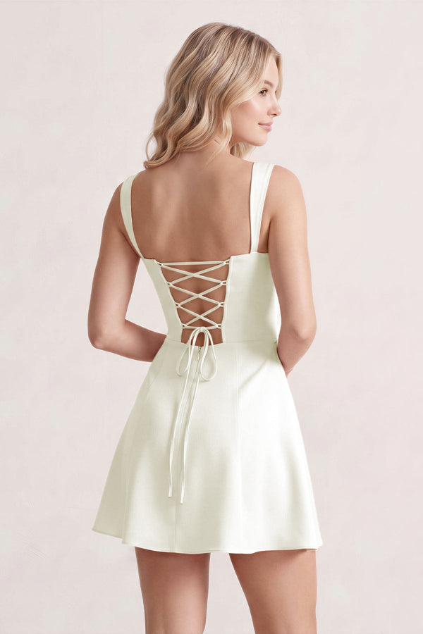 Ivory Lace Sweetheart A-Line Satin Homecoming Dress With Lace-Up Back | KISSPROM