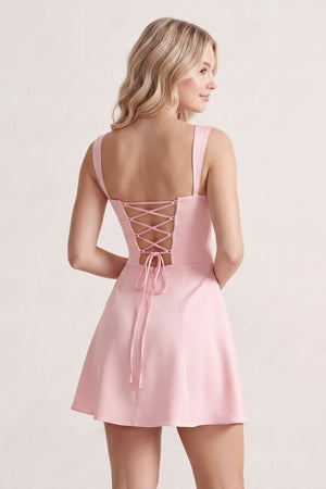 Pink Lace Sweetheart A-Line Satin Homecoming Dress With Lace-Up Back | KISSPROM