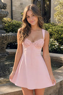 Pink Lace Sweetheart A-Line Satin Homecoming Dress With Lace-Up Back | KISSPROM