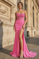 Strapless Mermaid Long Sequins Prom Dress With Split – Prom Dress by KissProm | Available at KissProm