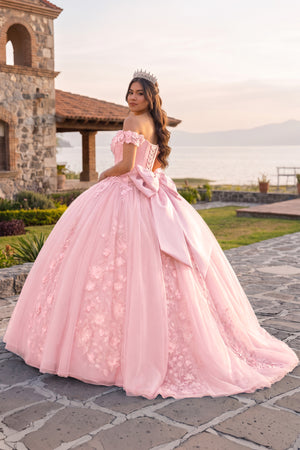 Pink Off Shoulder 3D Floral Applique Quinceanera Dresses (2) | KISSPROM