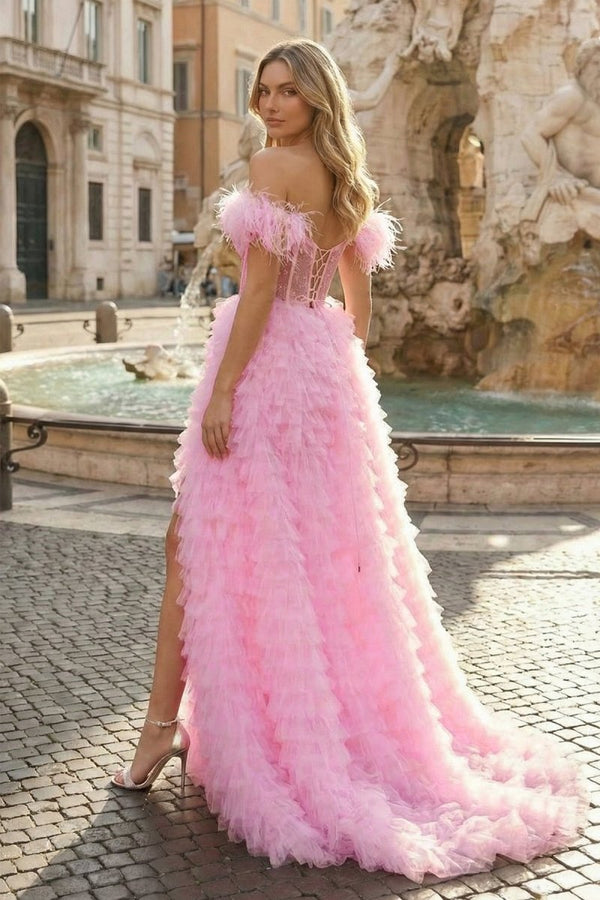 A Line Sweetheart Tiered Tulle Long Prom Dress With Slit - KISSPROM PROM DRESSES