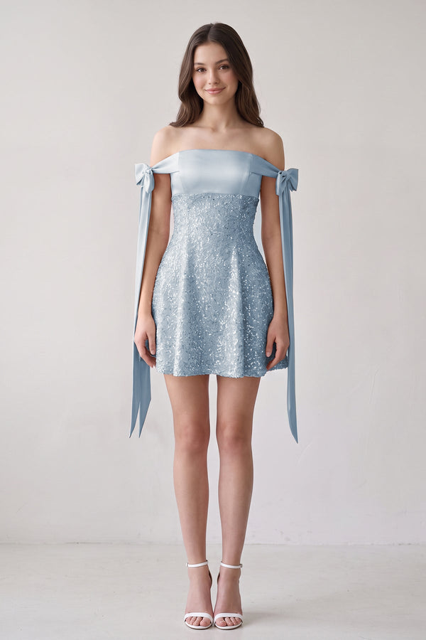 Blue Off-the-Shoulder A-Line Satin Homecoming Dress with Sequins (3) | KISSPROM