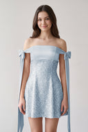 Blue Off-the-Shoulder A-Line Satin Homecoming Dress with Sequins | KISSPROM