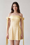 Yellow Off-the-Shoulder A-Line Satin Homecoming Dress with Sequins | KISSPROM