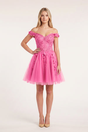 Pink Off-the-Shoulder Beaded Appliques A-Line Homecoming Dress (2) | KISSPROM