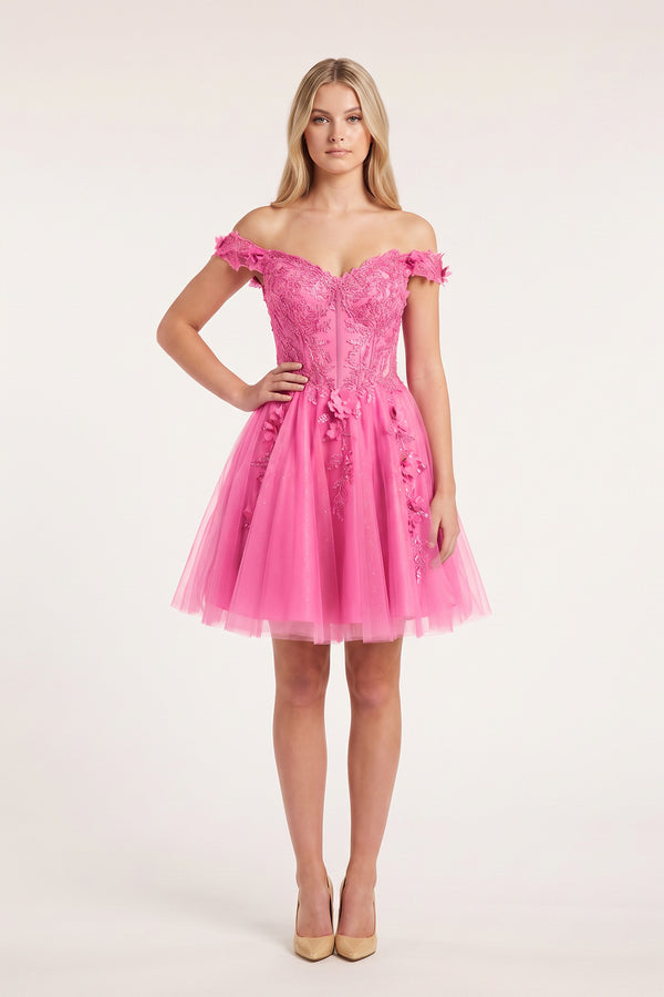 Pink Off-the-Shoulder Beaded Appliques A-Line Homecoming Dress (2) | KISSPROM