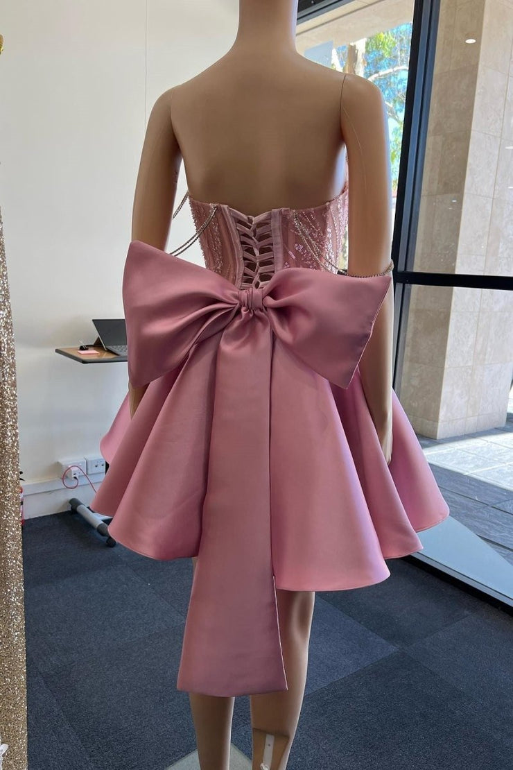 Lovely Pink Off Shoulder A-Line Short Party Dresses Homecoming Dresses, DP5618 main image 1