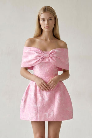 Pink Off The Shoulder Jacquard A Line Homecoming Dress With Appliques - KISSPROM