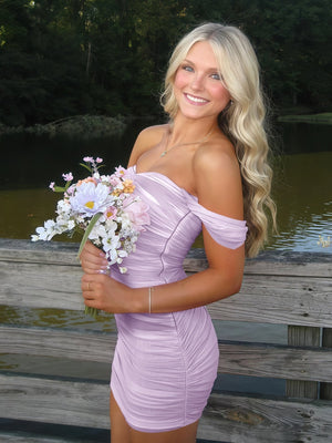 Lavender Off The Shoulder Tulle Short Homecoming & Cocktail Dresses  - KISSPROM
