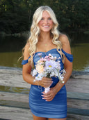  Ink Blue Off The Shoulder Tulle Short Homecoming & Cocktail Dresses  - KISSPROM