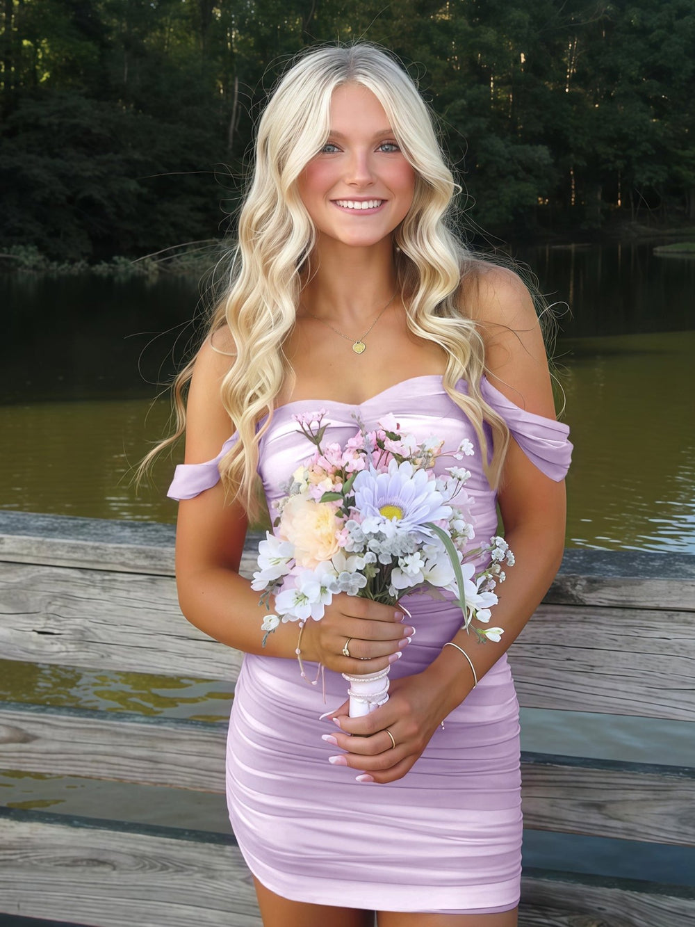 Lavender Off The Shoulder Tulle Short Homecoming & Cocktail Dresses  - KISSPROM