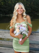 Sage Green Off The Shoulder Tulle Short Homecoming & Cocktail Dresses  - KISSPROM