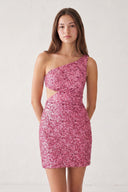 Pink One Shoulder Sequins Bodycon Cut out Mini Homecoming Dresses | KISSPROM