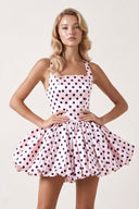 Pink Polka Dots Halter Satin Bubble Hem A-Line Homecoming Dress | KISSPROM