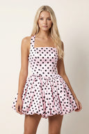 Pink Polka Dots Square Neck Satin Bubble Hem A-Line Homecoming Dress - KissProm