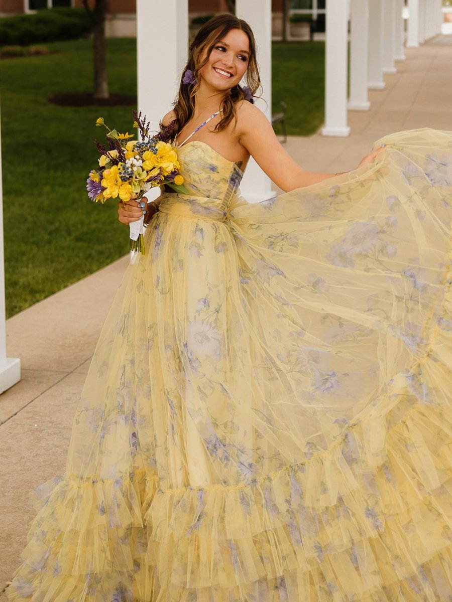 Rita | Pink Print Halter Keyhole A-Line Long Prom Dress