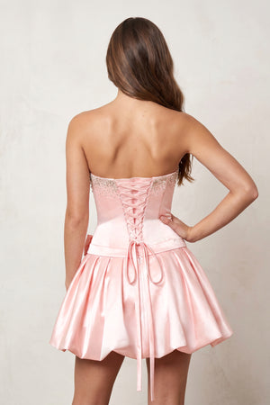 Pink Rhinestones Sweetheart Ruched A-Line Homecoming Dress With Bow - KISSPROM