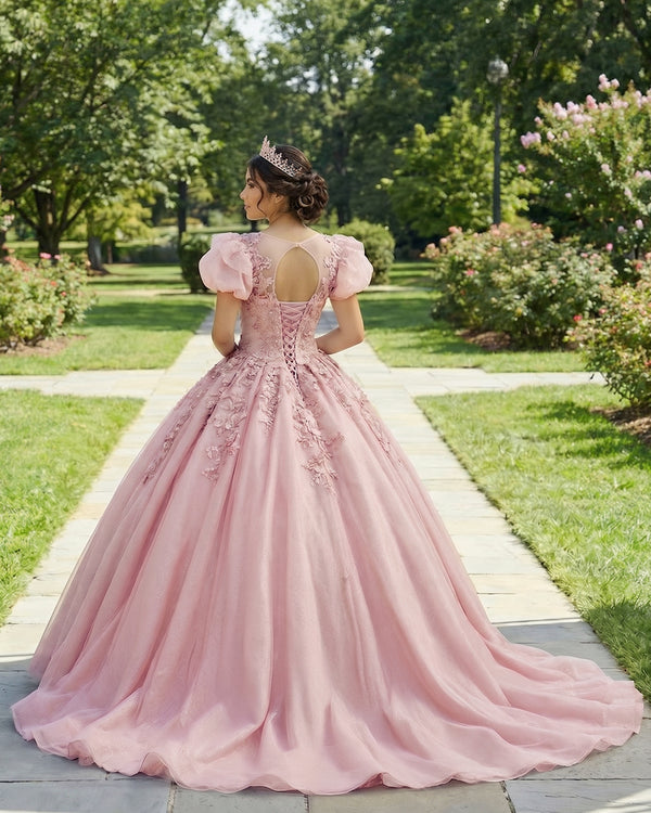 Pink Romantic Quinceanera Organza Dress Ball Gown (2) | KISSPROM