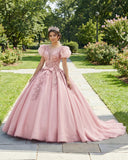 Pink Romantic Quinceanera Organza Dress Ball Gown | KISSPROM