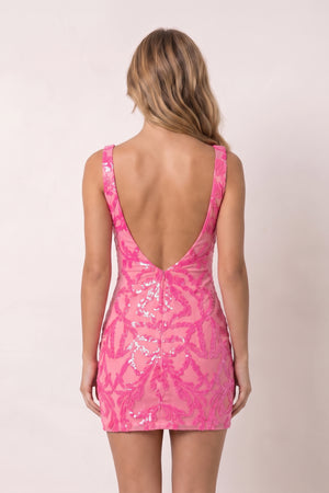 Pink Sequin Lace Plunge V Neck Bodycon Homecoming Dresses (2) | KISSPROM