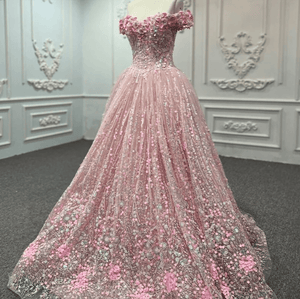 Pink Sequined Off the Shoulder Quinceañera Dress - KissProm