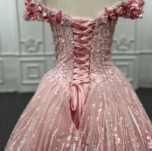 Pink Sequined Off the Shoulder Quinceañera Dress - KissProm